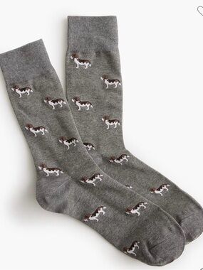 J. Crew Gray Crew Socks with Brown & White Dog Motif Beagle